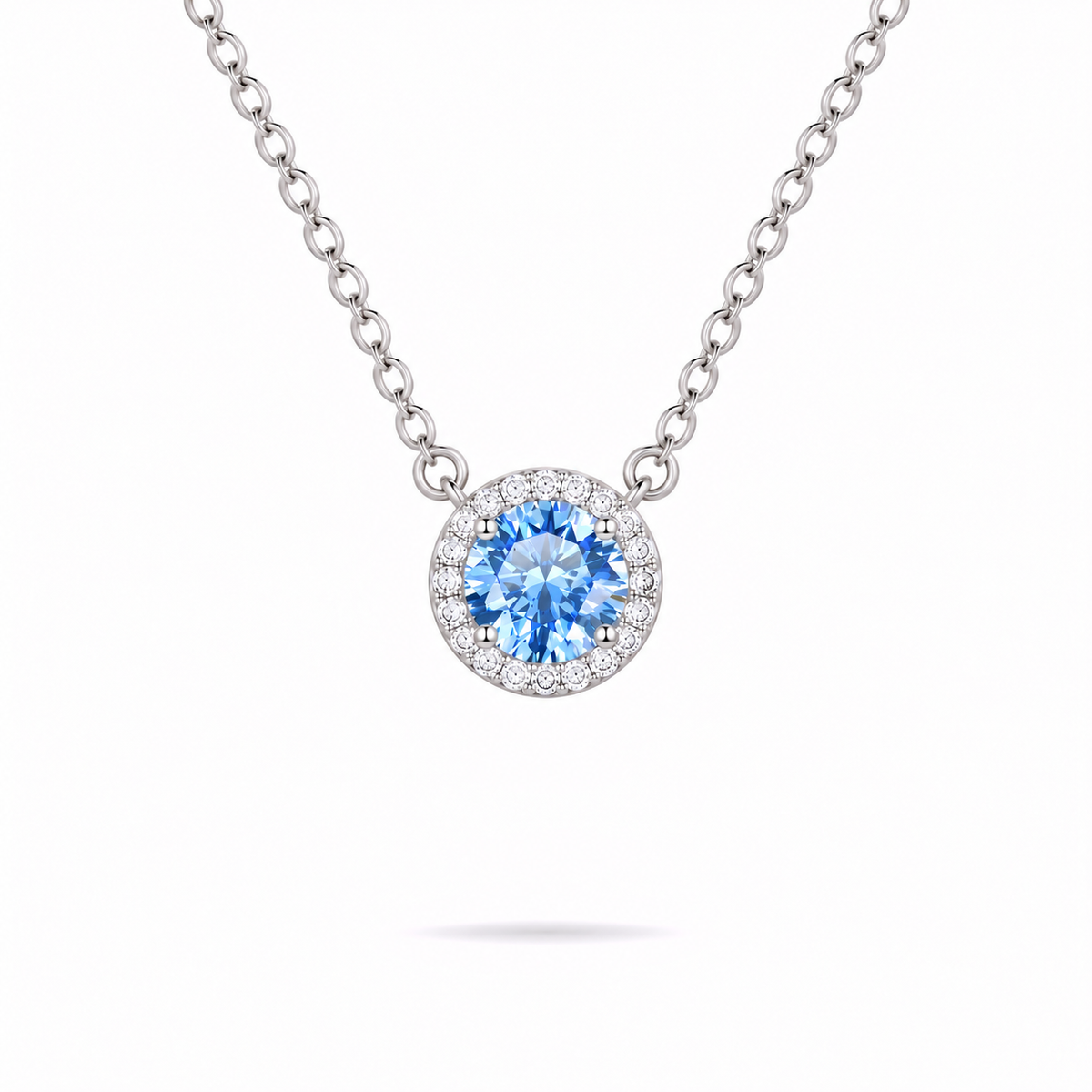sterling silver 0.5ct Moissanite Blue Halo Necklace