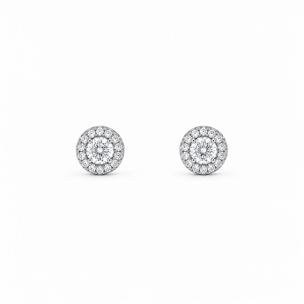 0.5ct Moissanite Halo Stud Earrings, white gold plated sterling silver