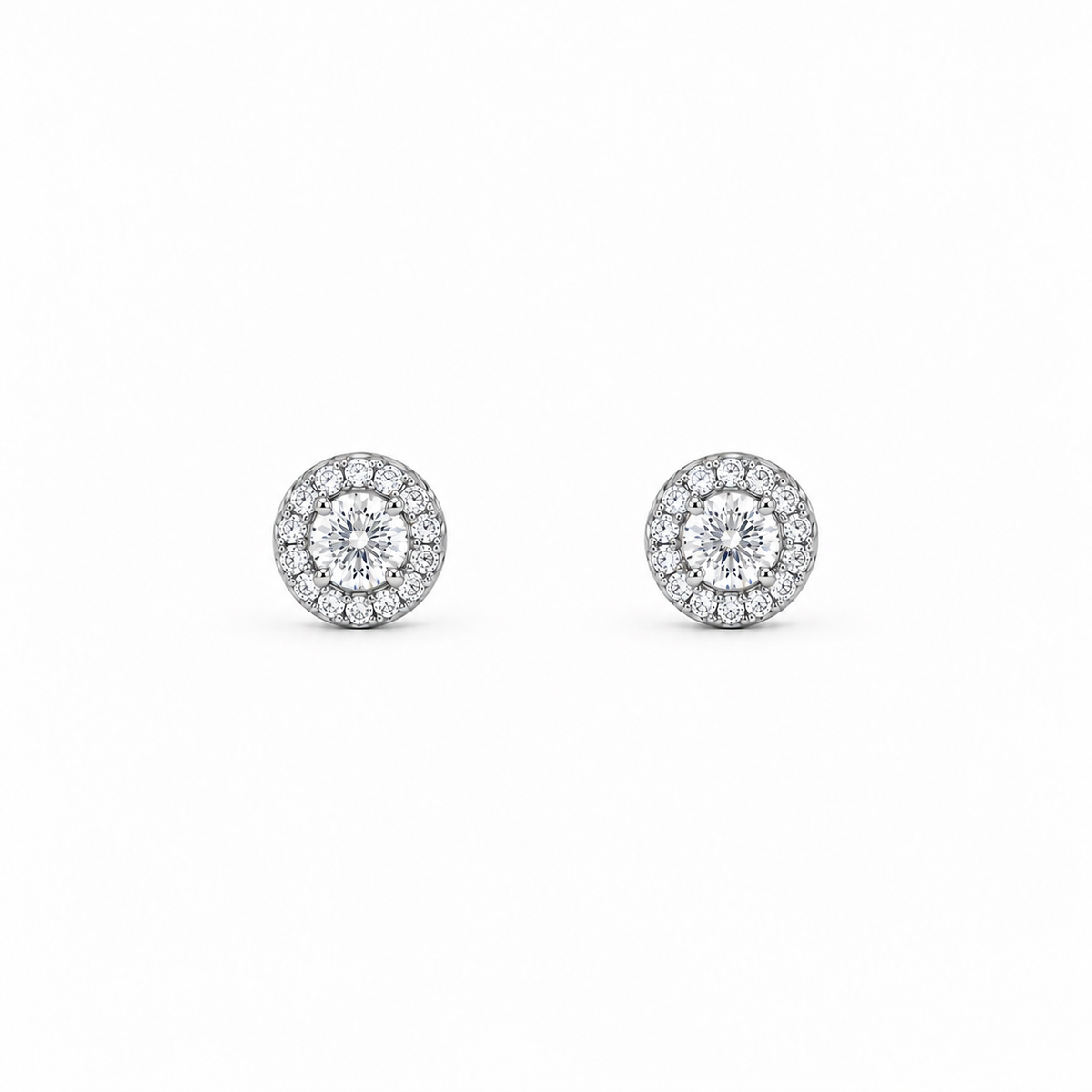 0.5ct Moissanite Halo Stud Earrings, white gold plated sterling silver