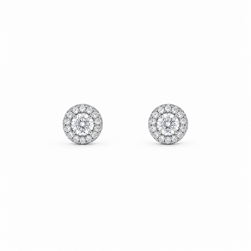 0.5ct Moissanite Halo Stud Earrings, white gold plated sterling silver