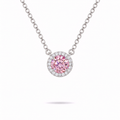 0.5ct Pink Moissanite Halo Necklace in Sterling Silver by Knightley