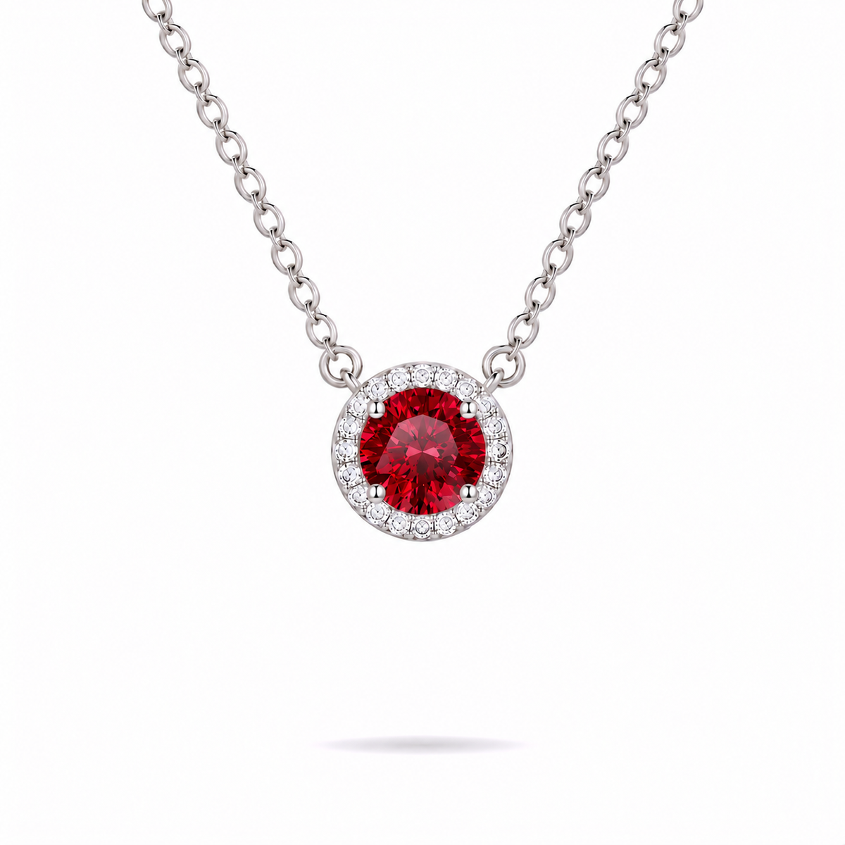 0.5ct Red Moissanite Halo Necklace in Sterling Silver by Knightley