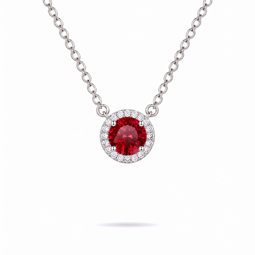 0.5ct Red Moissanite Halo Necklace in Sterling Silver by Knightley