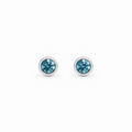 0.5ct Teal Blue Bezel Earrings in platinum setting, by Knightley