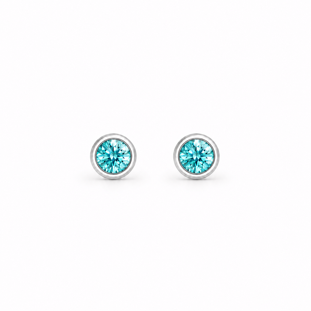 0.5ct Turquoise Blue Bezel Earrings in platinum setting