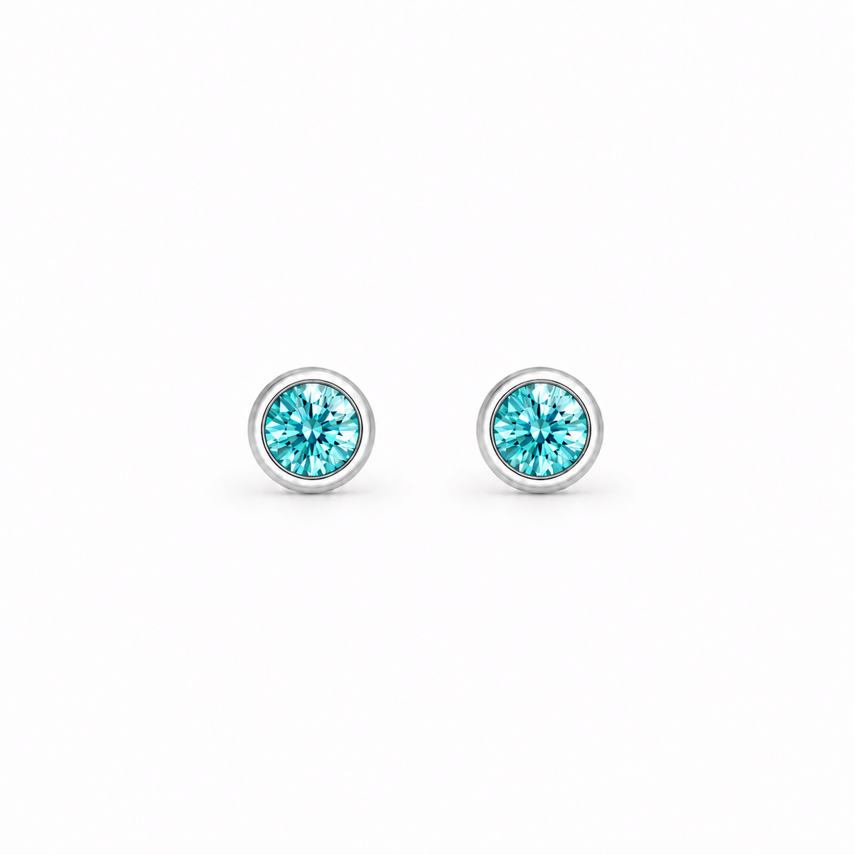 0.5ct Turquoise Blue Bezel Earrings in platinum setting