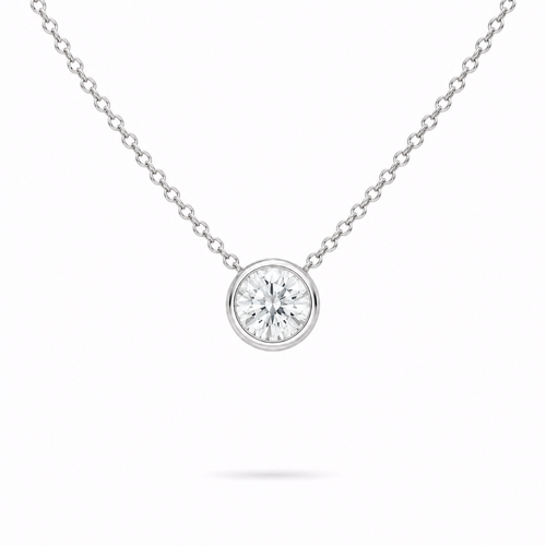 1ct bezel set necklace in sterling silver, with moissanite, by Knightley