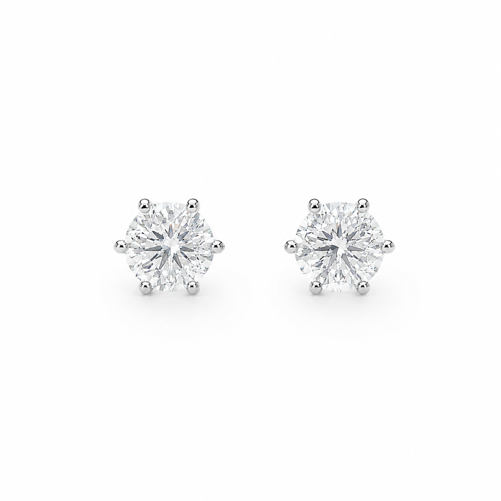 1ct Moissanite Six-Prong Stud Earrings, white gold plated sterling silver