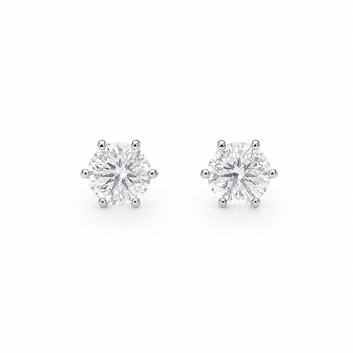1ct Moissanite Six-Prong Stud Earrings, white gold plated sterling silver