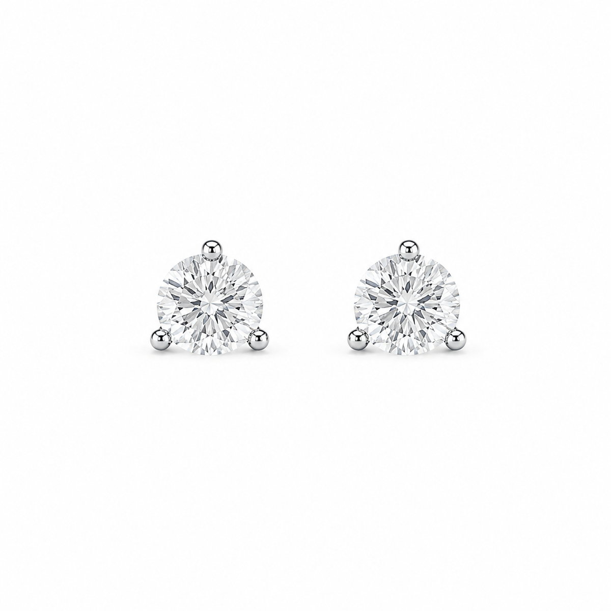 1ct Moissanite Three-Prong Stud Earrings, white gold plated sterling silver