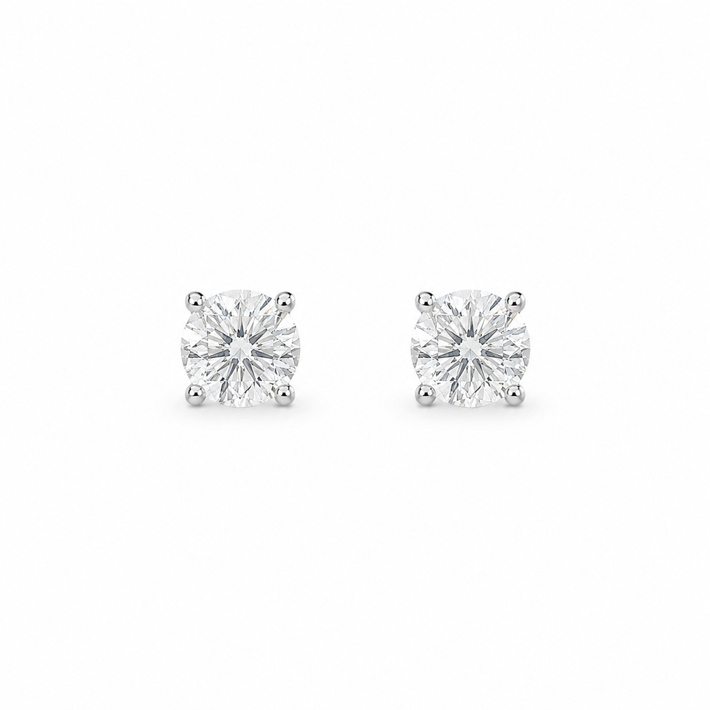 1ct Moissanite Four-Prong Stud Earrings, white gold plated sterling silver