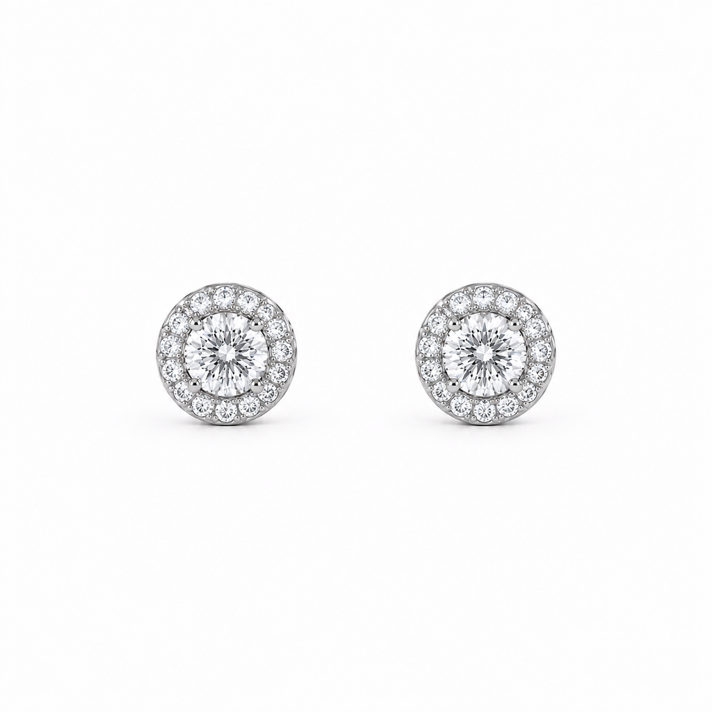 1ct Moissanite Halo Stud Earrings, white gold plated sterling silver