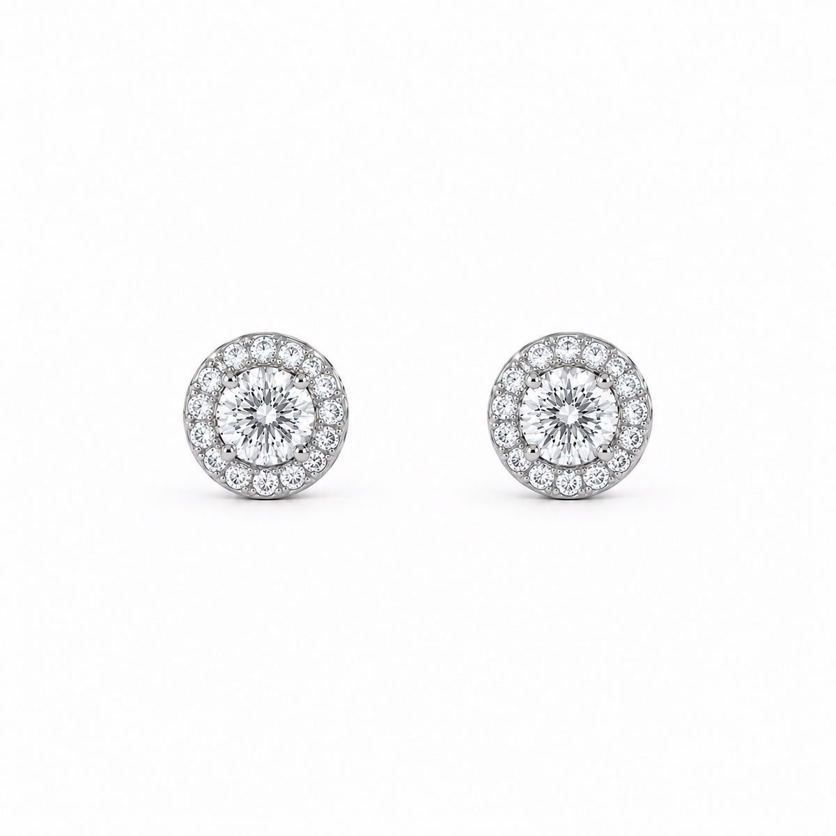 1ct Moissanite Halo Stud Earrings, white gold plated sterling silver