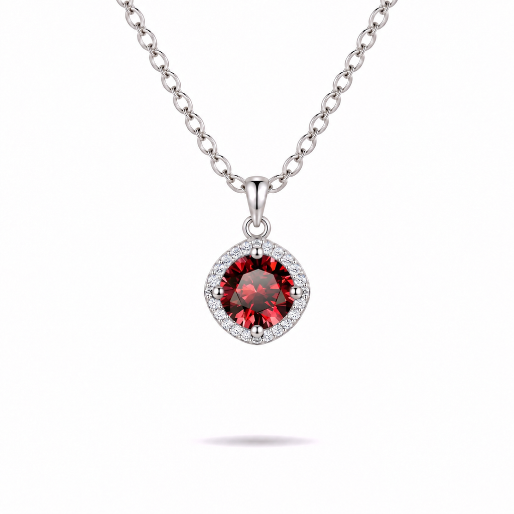 1ct Red Halo Necklace in sterling silver by Knightley