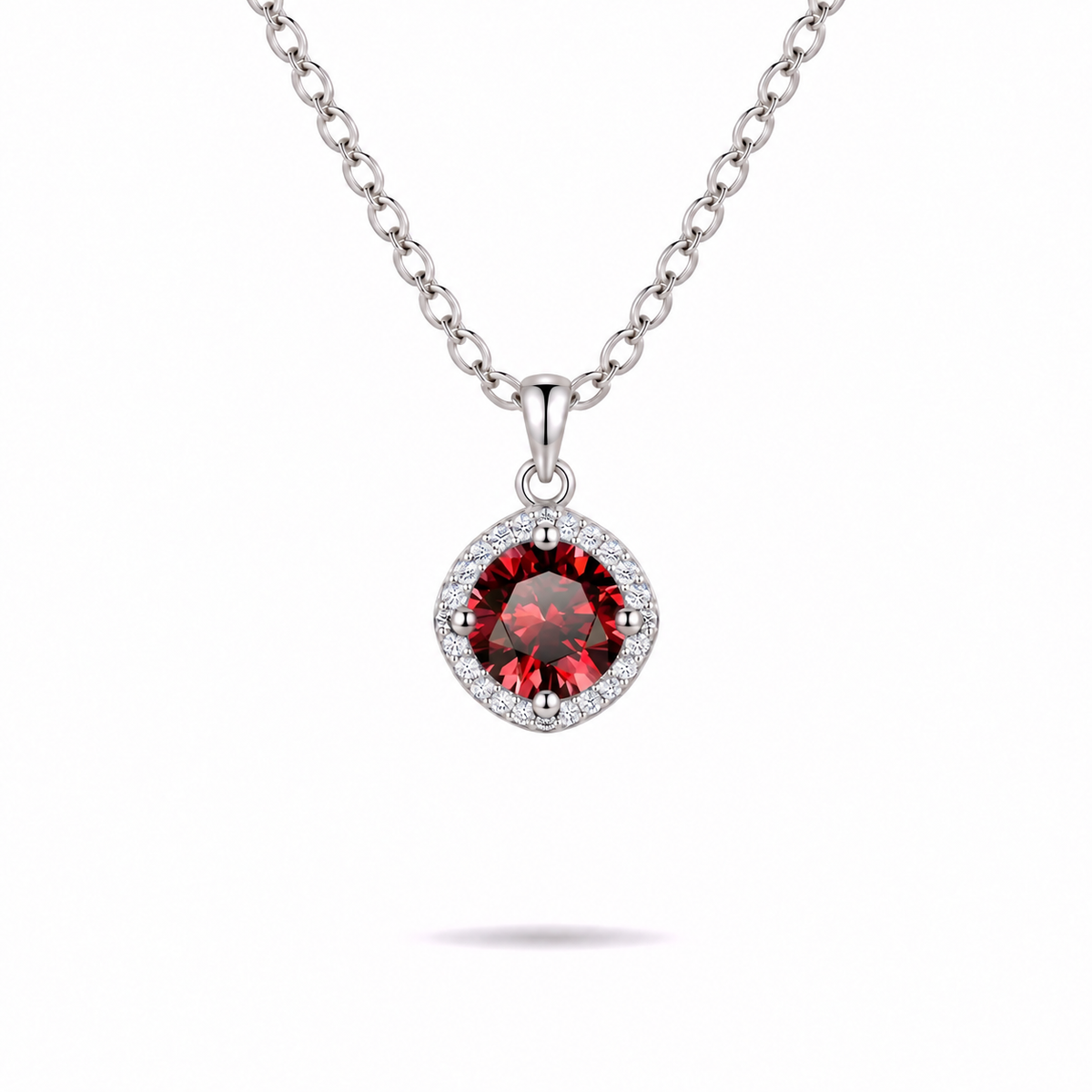 1ct Red Halo Necklace in sterling silver by Knightley