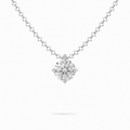 A round brilliant cut moissanite weighing 1ct in a classic solitaire necklace, white gold plated sterling silver