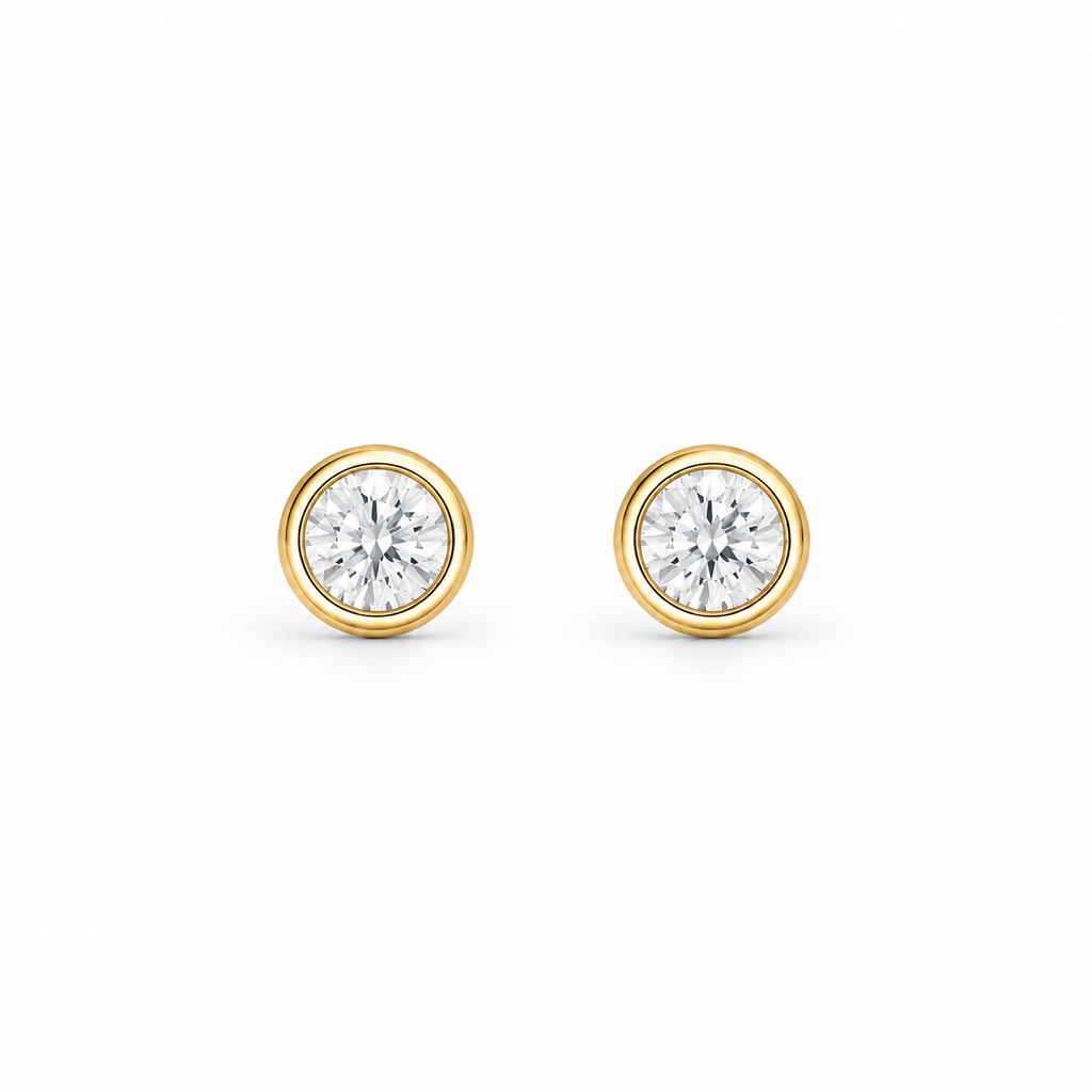 1ct Gold Bezel Stud Earrings with moissanite, by knightley