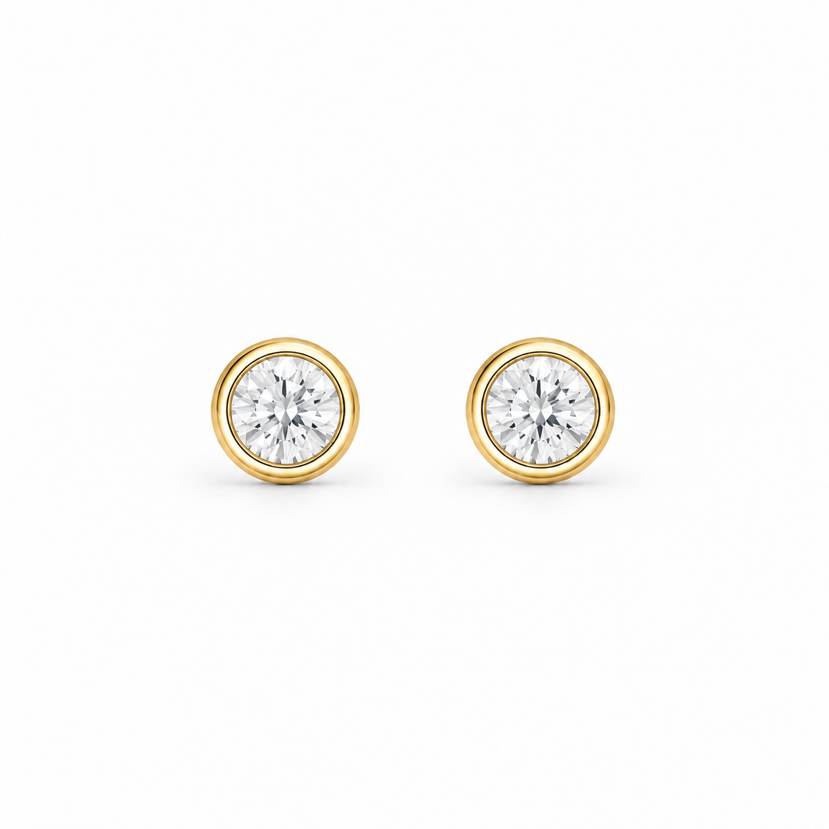 1ct Gold Bezel Stud Earrings with moissanite, by knightley