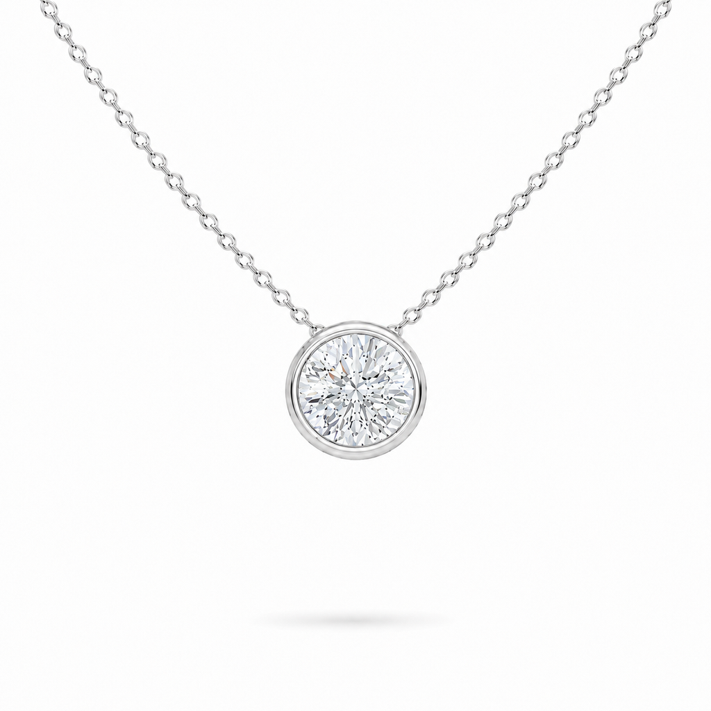2ct moissanite Bezel Necklace, sterling silver
