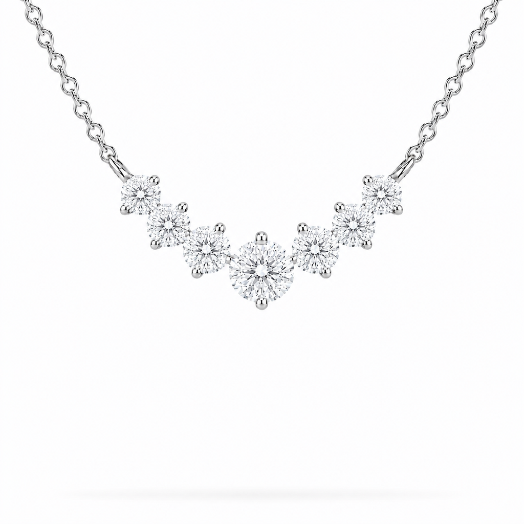 7 moissanite stones in pendant necklace, sterling silver