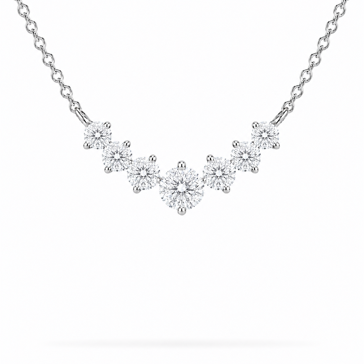 7 moissanite stones in pendant necklace, sterling silver