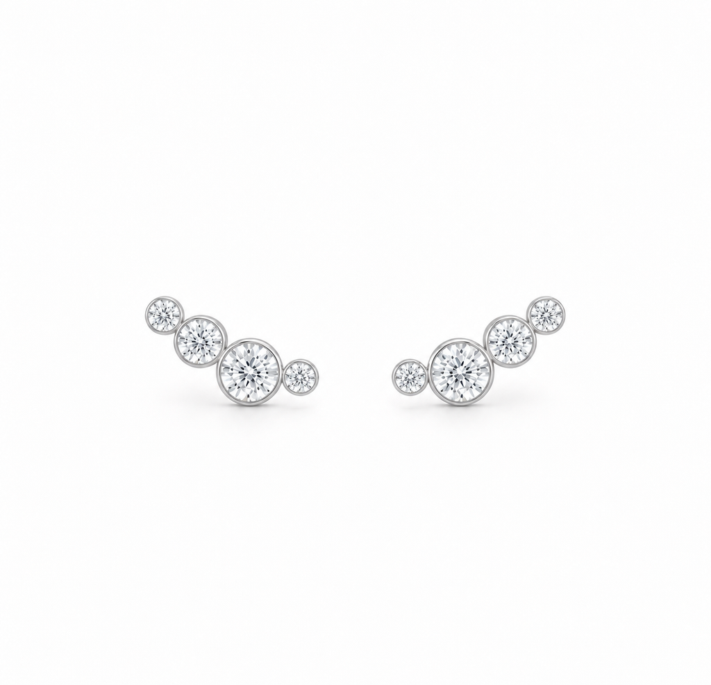 Bezel Climber Earrings with moissanite in sterling silver