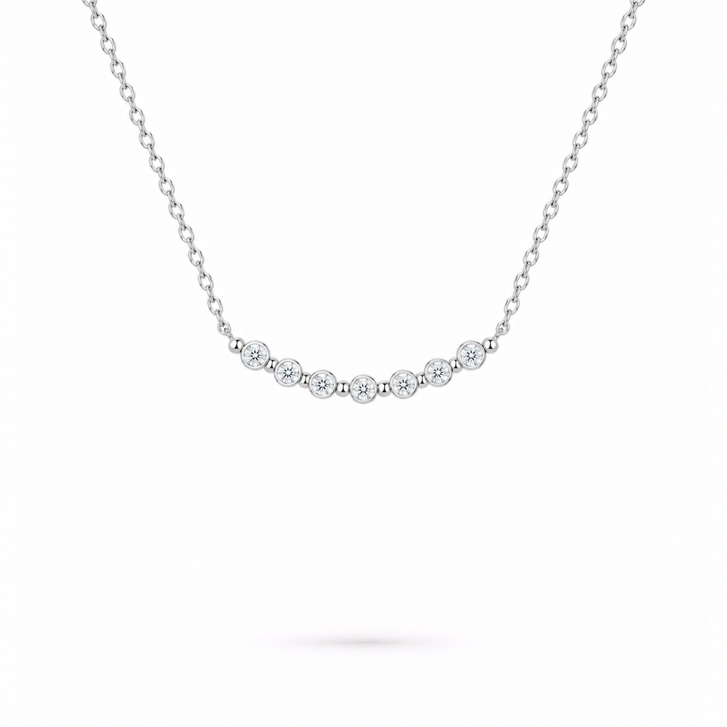 Moissanite Bezel Bar Necklace, sterling silver