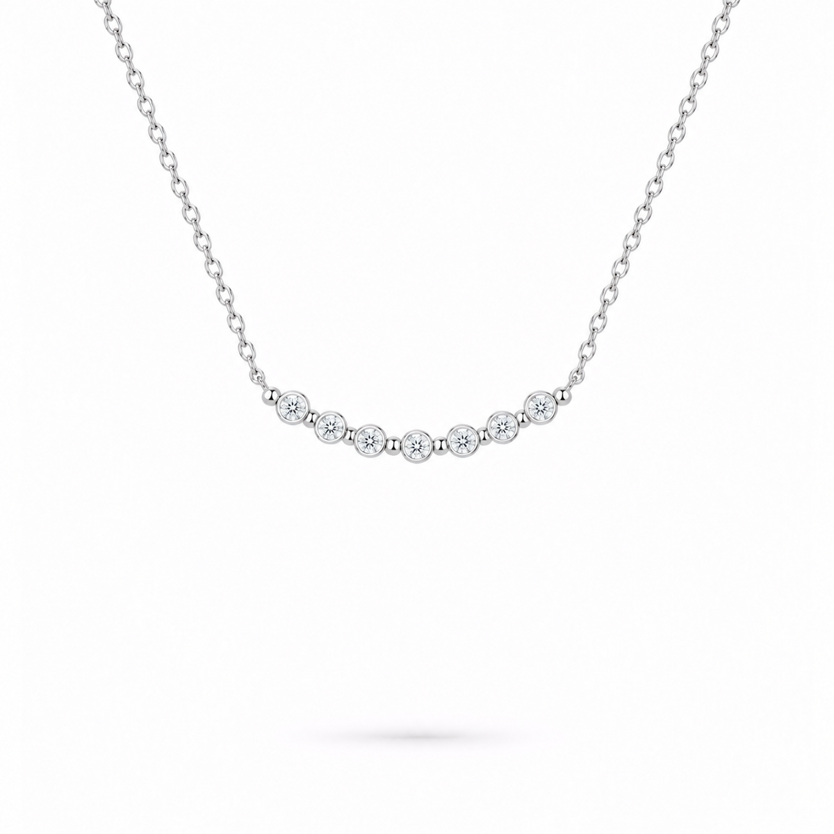 Moissanite Bezel Bar Necklace, sterling silver