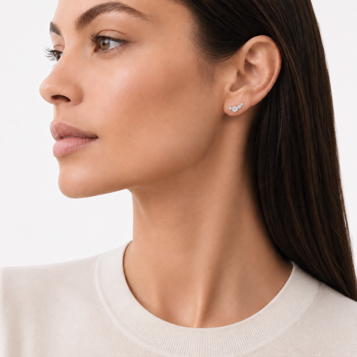 Bezel Climber Earrings with moissanite, in sterling silver, by knightley