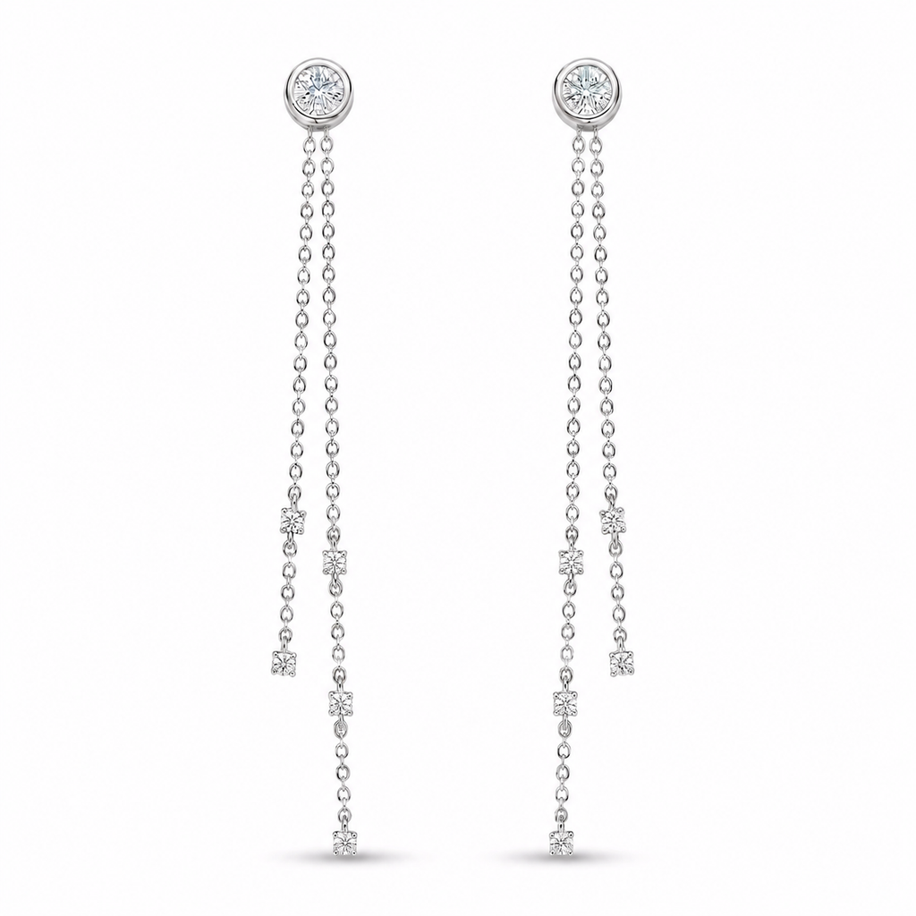 moissanite Bezel Drop Earrings, sterling silver