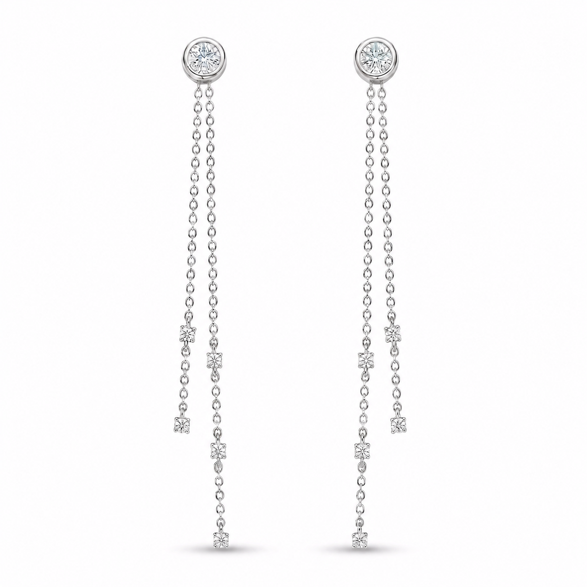 moissanite Bezel Drop Earrings, sterling silver