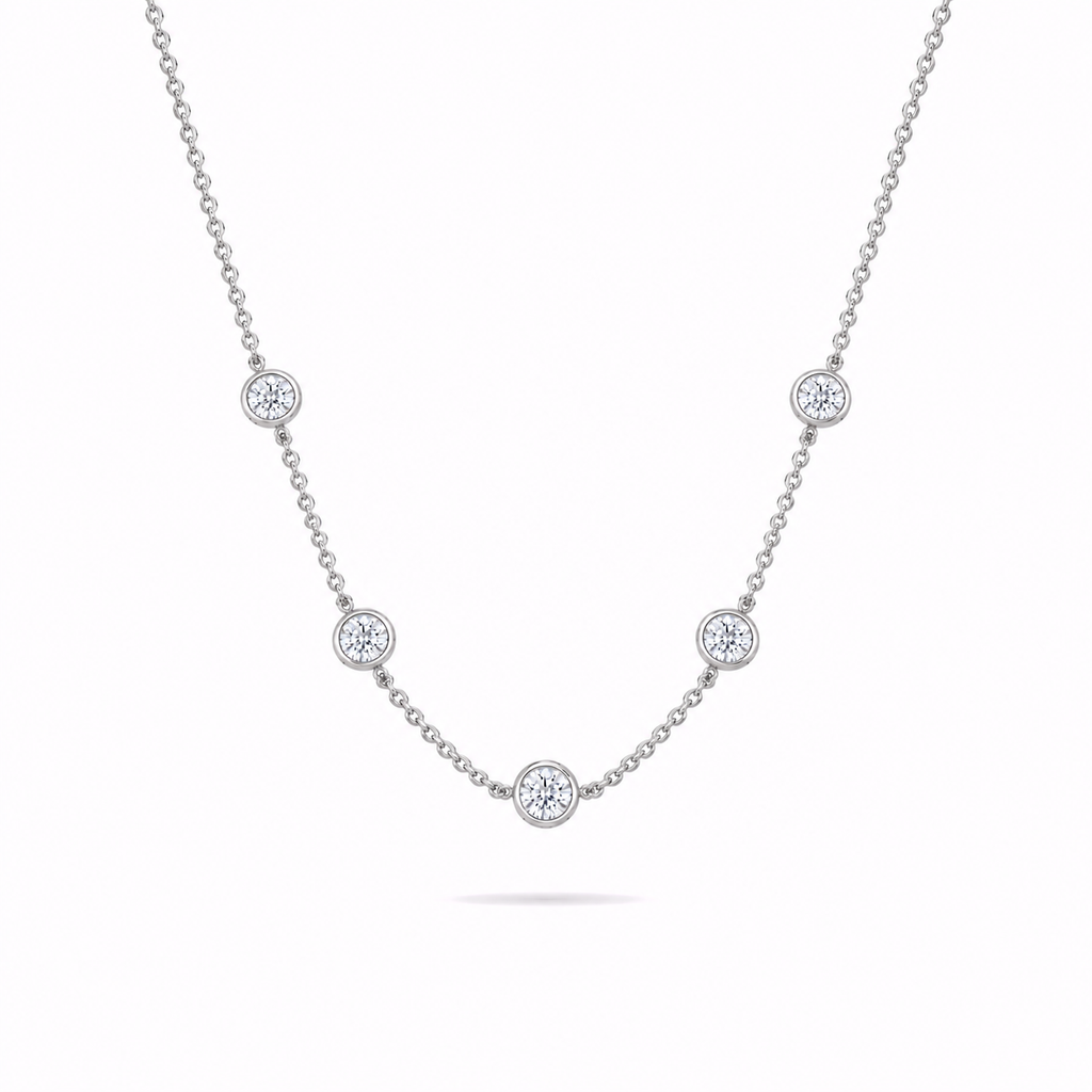 Five Stone Bezel Necklace in Sterling Silver by Knightley