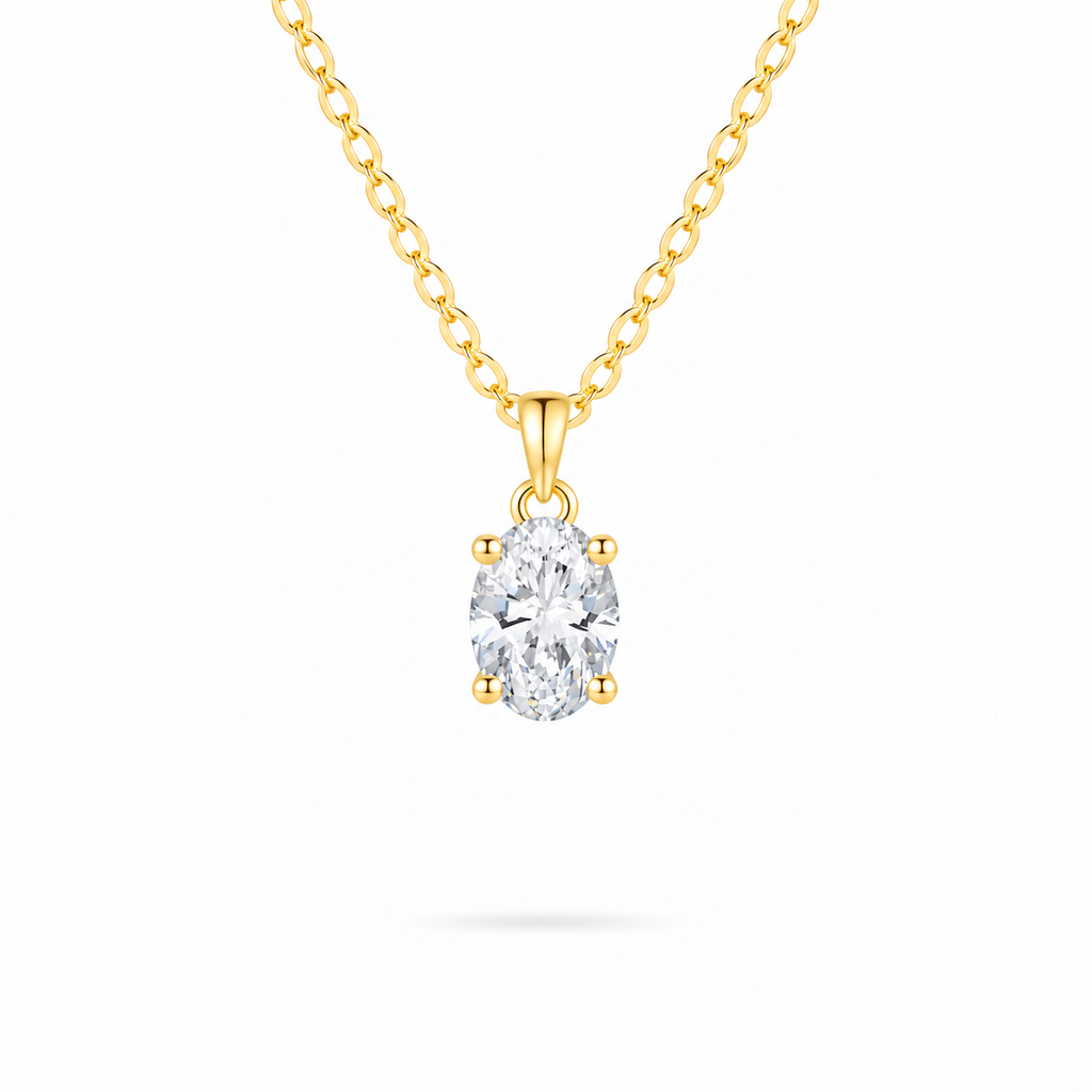 Gold 1ct Oval Solitaire Necklace by Knightley