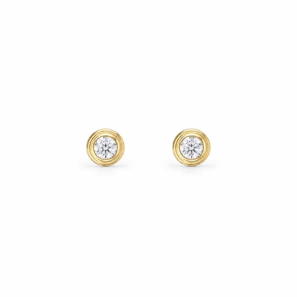 Gold Bijou Bezel Stud Earrings with moissanite