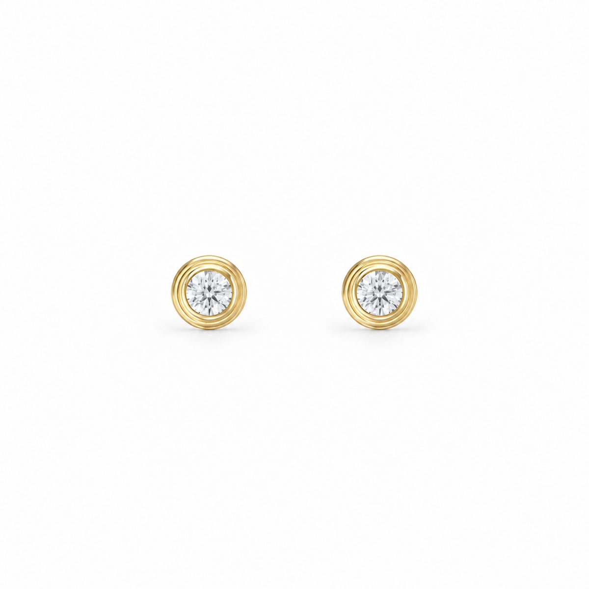 Gold Bijou Bezel Stud Earrings with moissanite