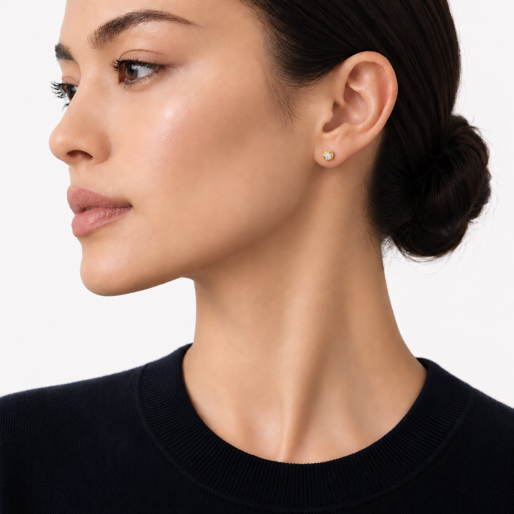 Gold Bijou Bezel Stud Earrings With Moissanite, by Knightley