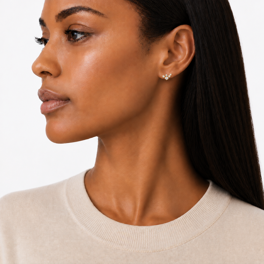 5 moissanite stones in a Gold Climber Earrings, gold plated sterling silver, by Knightley