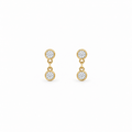 Gold Petite Bezel Drop Earrings with moissanite. 