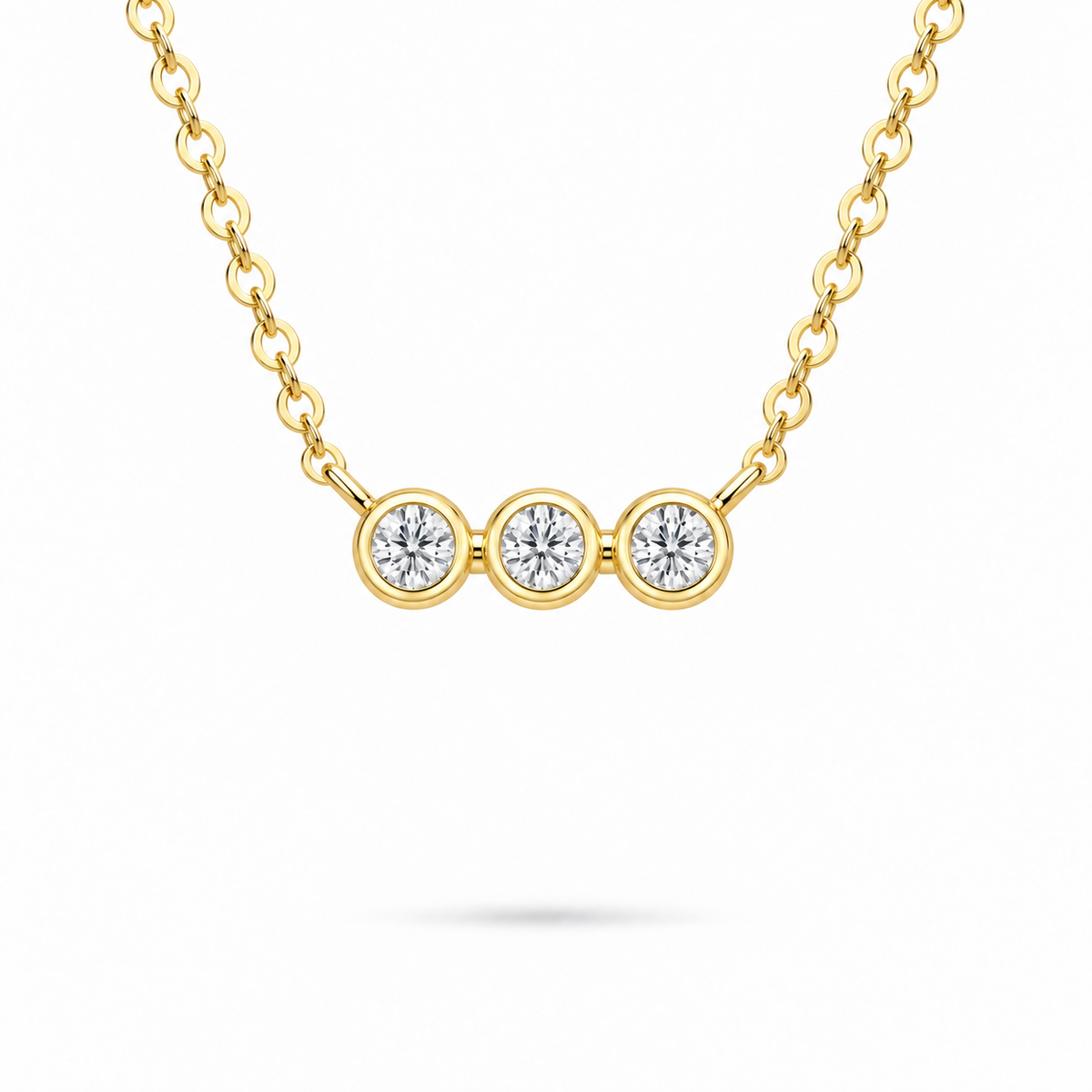 Moissanite Gold Trio Bezel Necklace, by Knightley