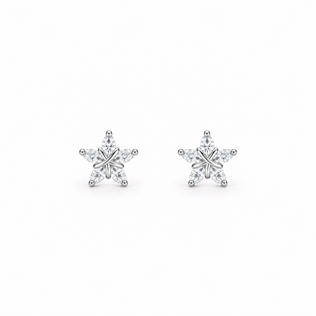 marquise cut moissanite star shaped earrings, sterling silver