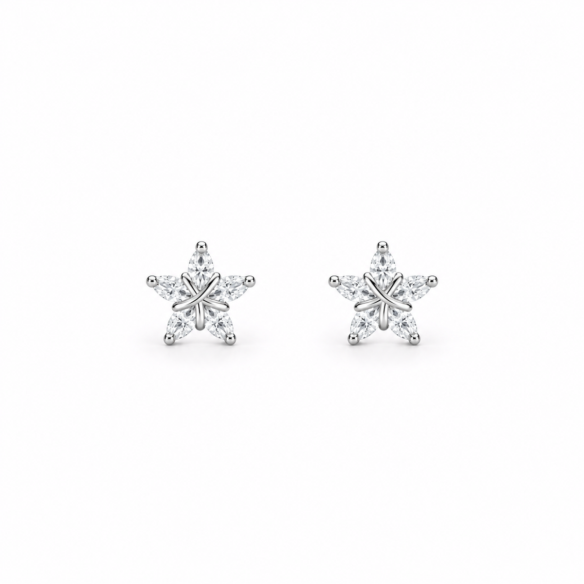 marquise cut moissanite star shaped earrings, sterling silver