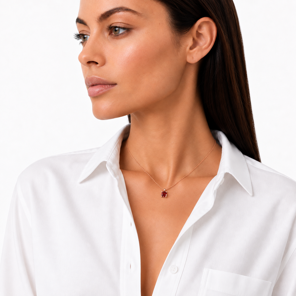 Model Wearing Rose Gold 1ct Red Contemporary Pendant by Knightley
