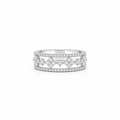 Moissanite Clover Floral Band Ring, platinum plated sterling silver