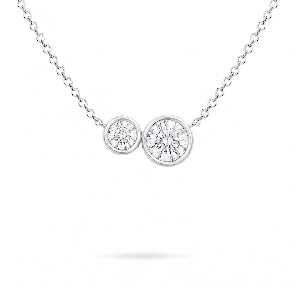 Moissanite Double Bezel Necklace, sterling silver