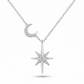 Moissanite North Star & Moon Necklace, sterling silver