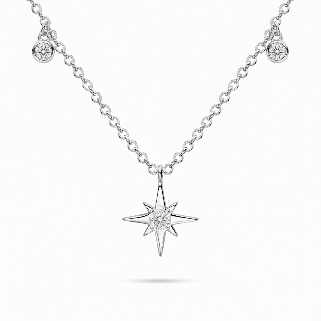 Moissanite North Star Necklace, sterling silver
