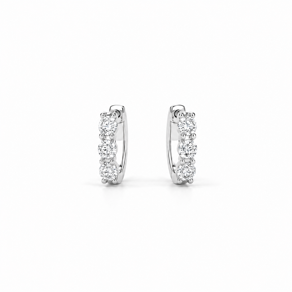 Moissanite Trio Huggie Hoops, sterling silver