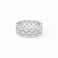 Moissanite Triple Row Bezel Band Ring, platinum plated sterling silver