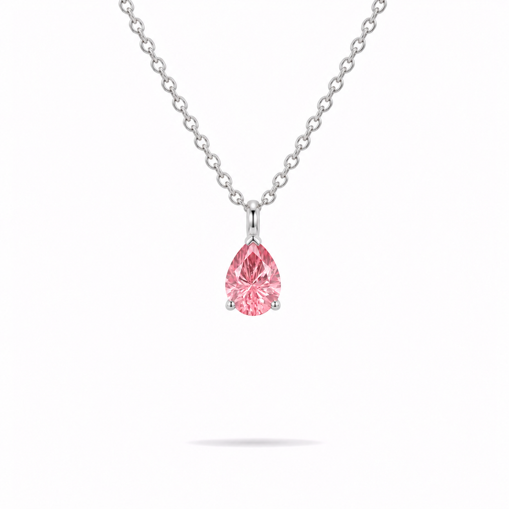 Pink Pear Cut Pendant Necklace