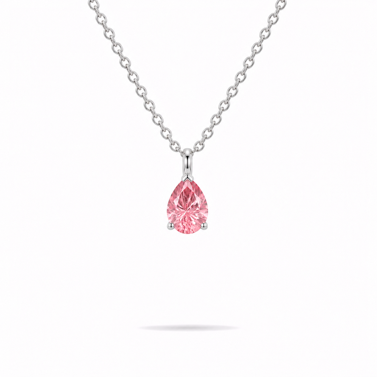 Pink Pear Cut Pendant Necklace